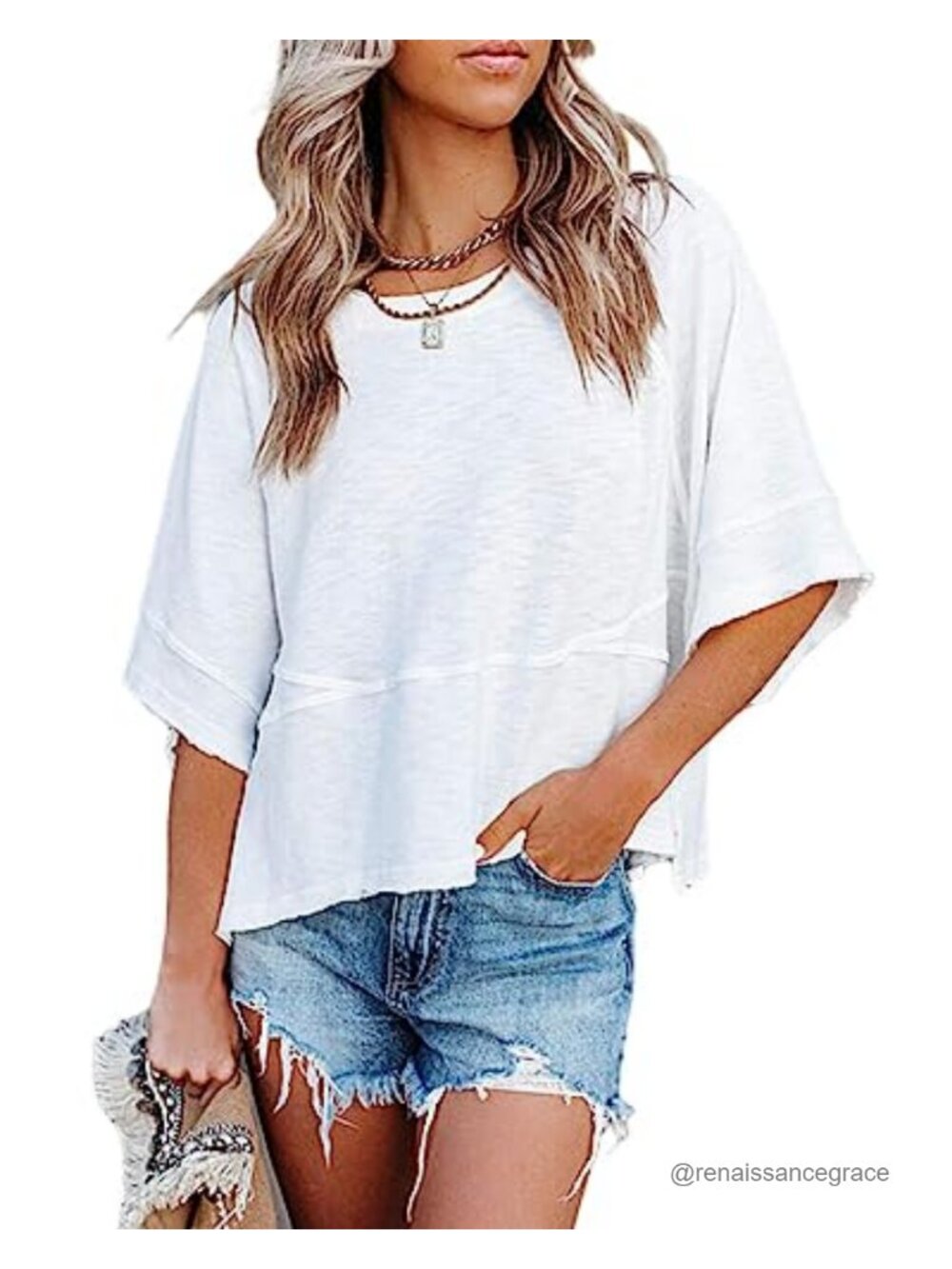 Women's 3/4 Sleeve Tunic T-Shirt Loose Fit Crewneck Casual Summer Top
